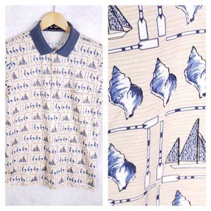 Vtg Dunhill Seashell Print Polo Shirt Sz Medium